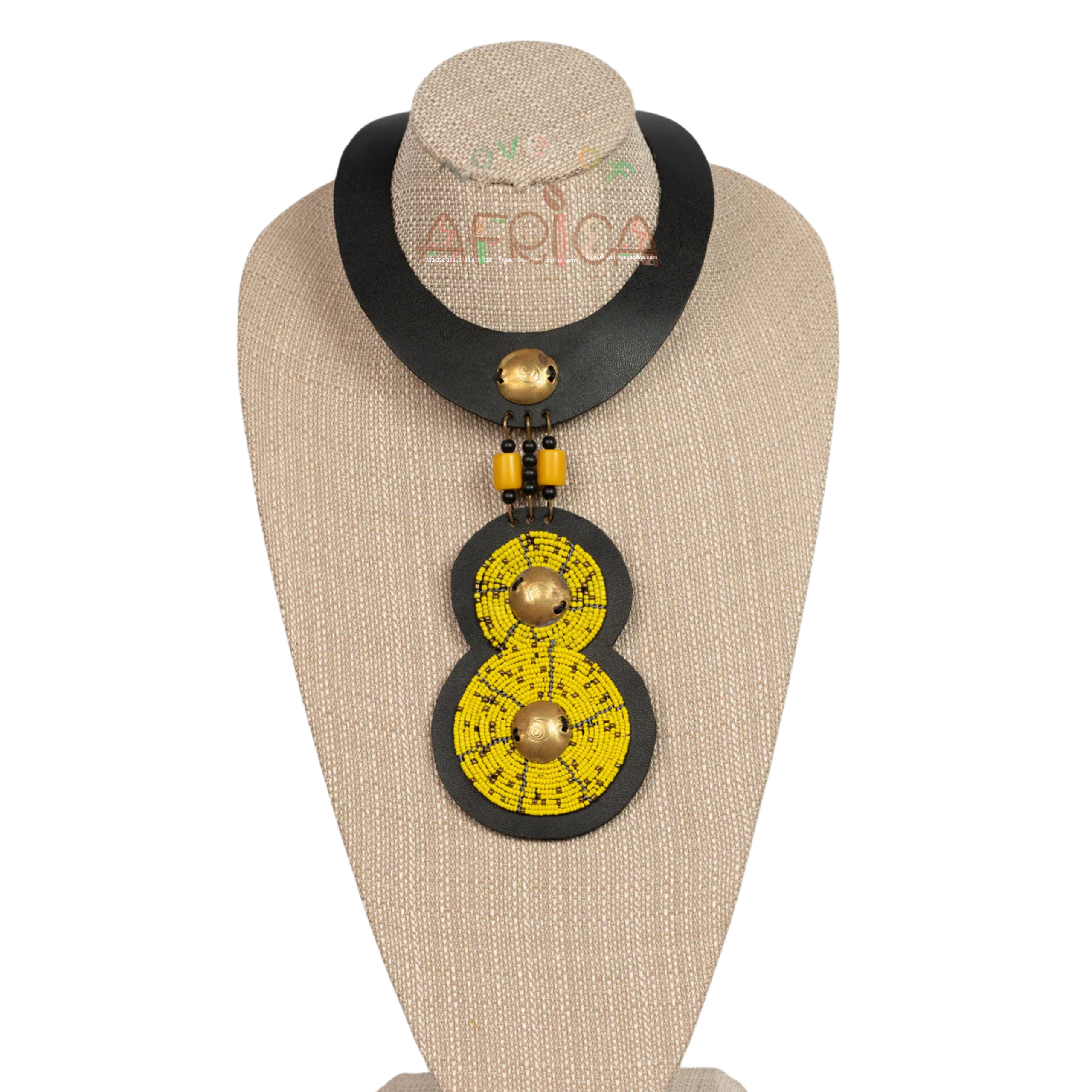Colorful Beaded Necklace with Leather Fittings - Image 2