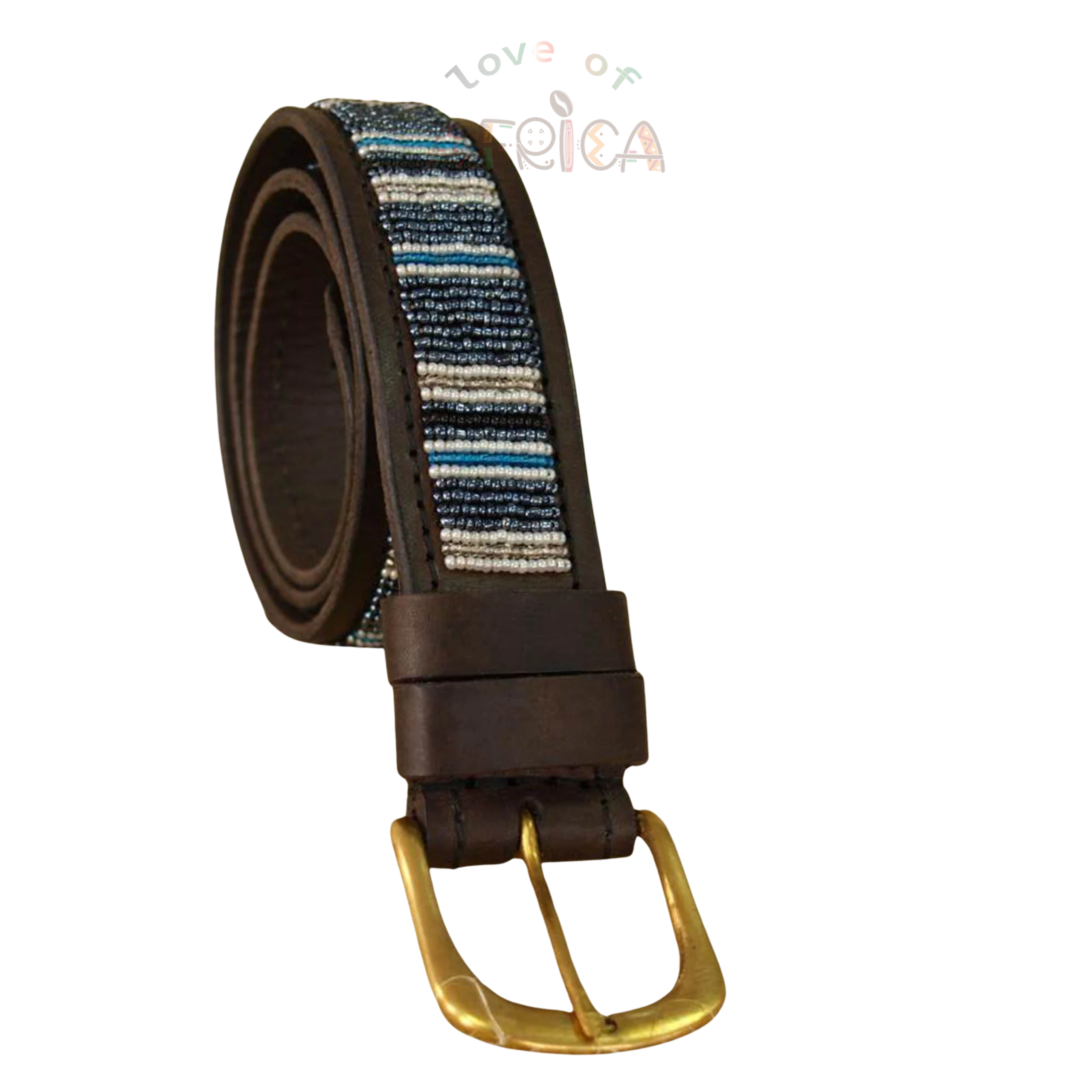 Gents Leather Belt with Beadwork & Brass Buckle