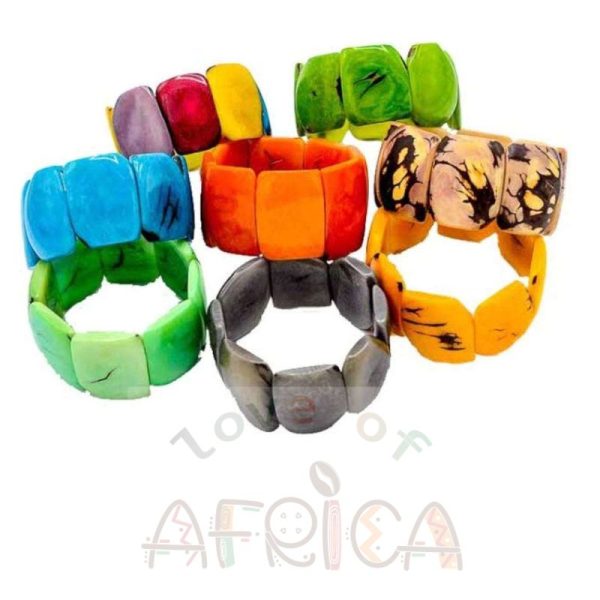 Colorful Slant Tagua Stretch Bracelet