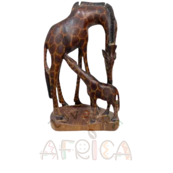 Bending Giraffe with Baby – 14" Mahogany Carving
