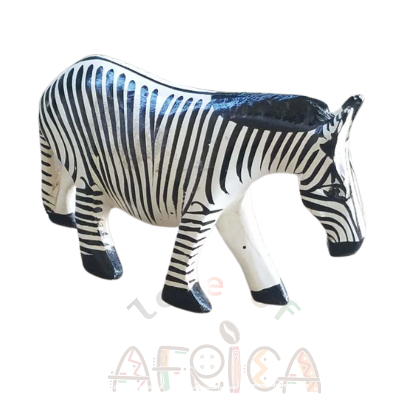 Small hand-carved Zebra sculpture made from Jacaranda wood, detailed wildlife figurine for home décor.
