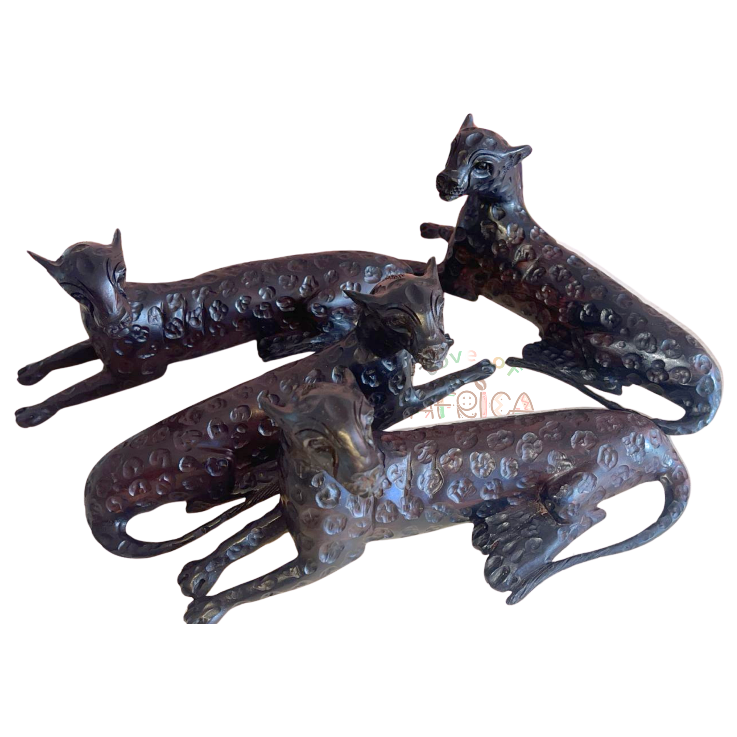 Ebony Sleeping Leopard Group – Medium (Set of 4)