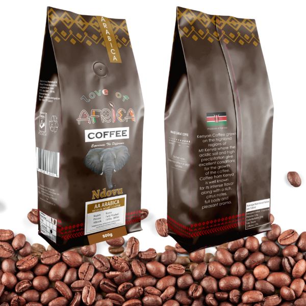 Ndovu AA Arabica 500g Medium Roast Coffee Beans – Premium Kenyan Arabica, smooth, full-bodied, and aromatic.