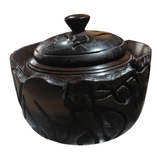 Handcrafted ebony wood sugar dish, stylish and durable for kitchen and dining use.