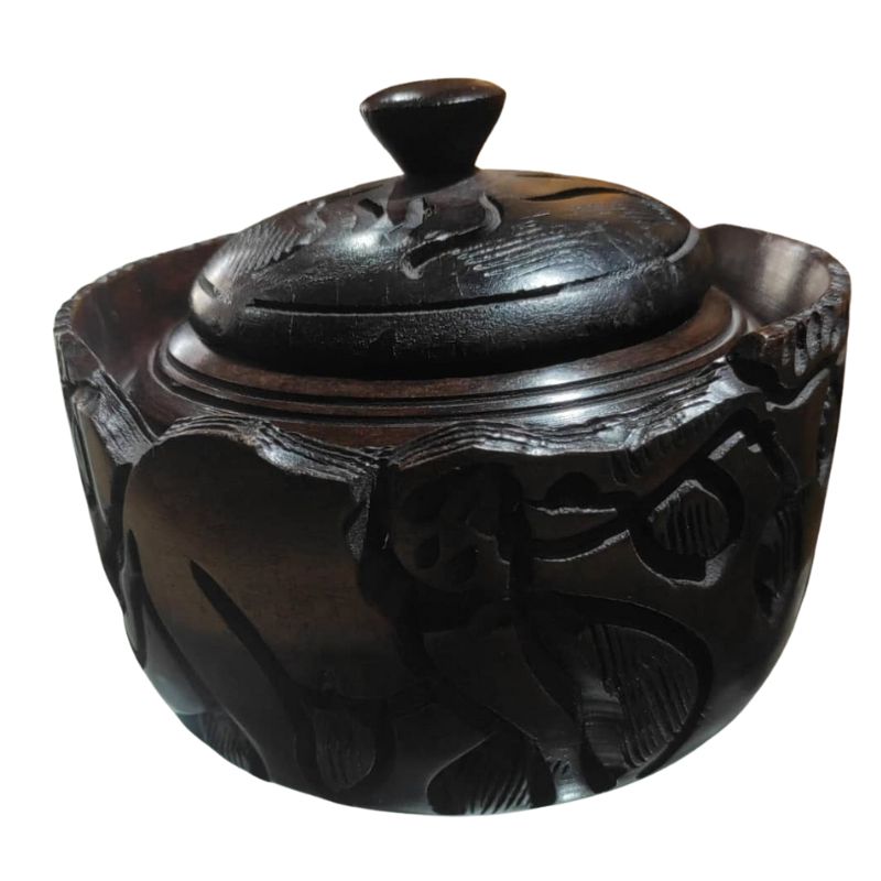 Handcrafted ebony wood sugar dish, stylish and durable for kitchen and dining use.