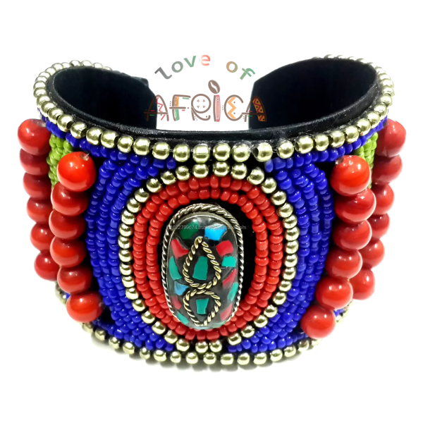 Vibrant Boho Beaded Cuff Bangle with Turquoise